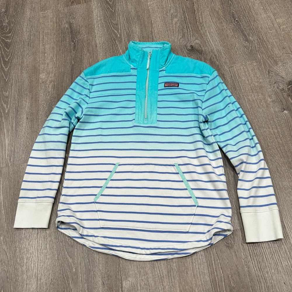 Vineyard Vines Sweater Men's XS Shep Teal Blue Ombre Striped Quarter Zip Sweater